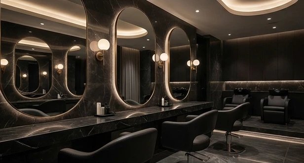 Dark marble salon interior concept